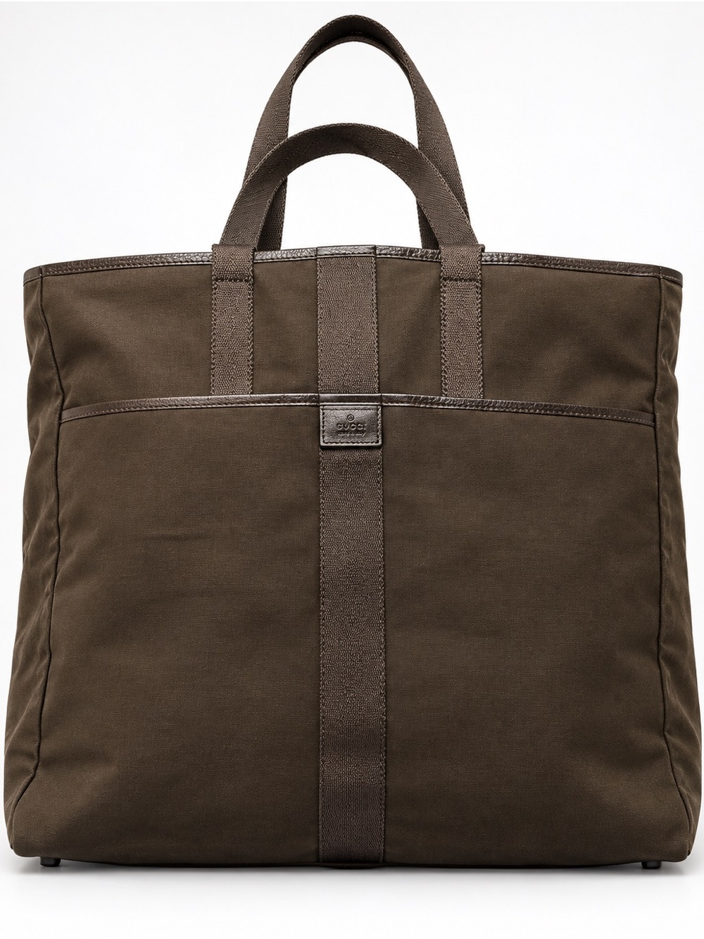 Gucci Men's Dark Brown Canvas Tote Bag with Top Handles